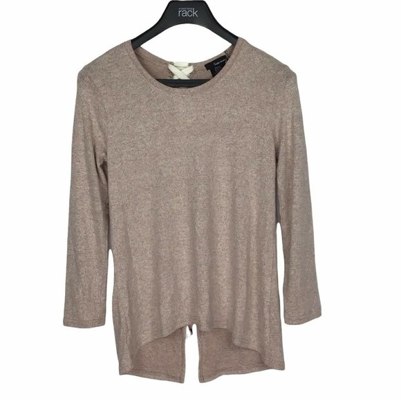 Pure Rebel Marled Hi Lo Lace up Back Top Dusty Rose Long Sleeve Soft Cotton - Picture 1 of 3